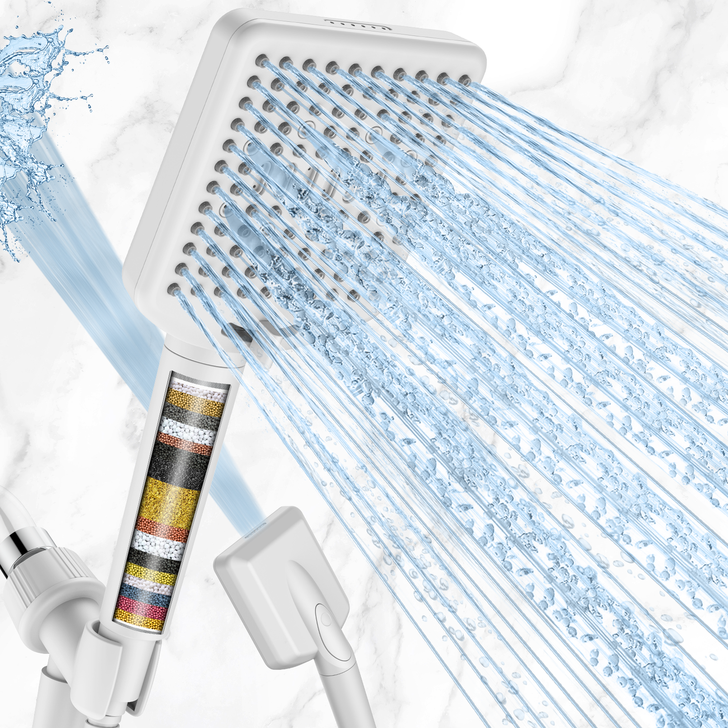 Filtered Shower Head with Handheld - High Pressure 6 Modes, 120 Anti-clog Nozzles, Detachable Showerhead with Hard Water Filters, Extra Long 6ft Hose, Power Wash Mode to Clean Bathroom, Pets