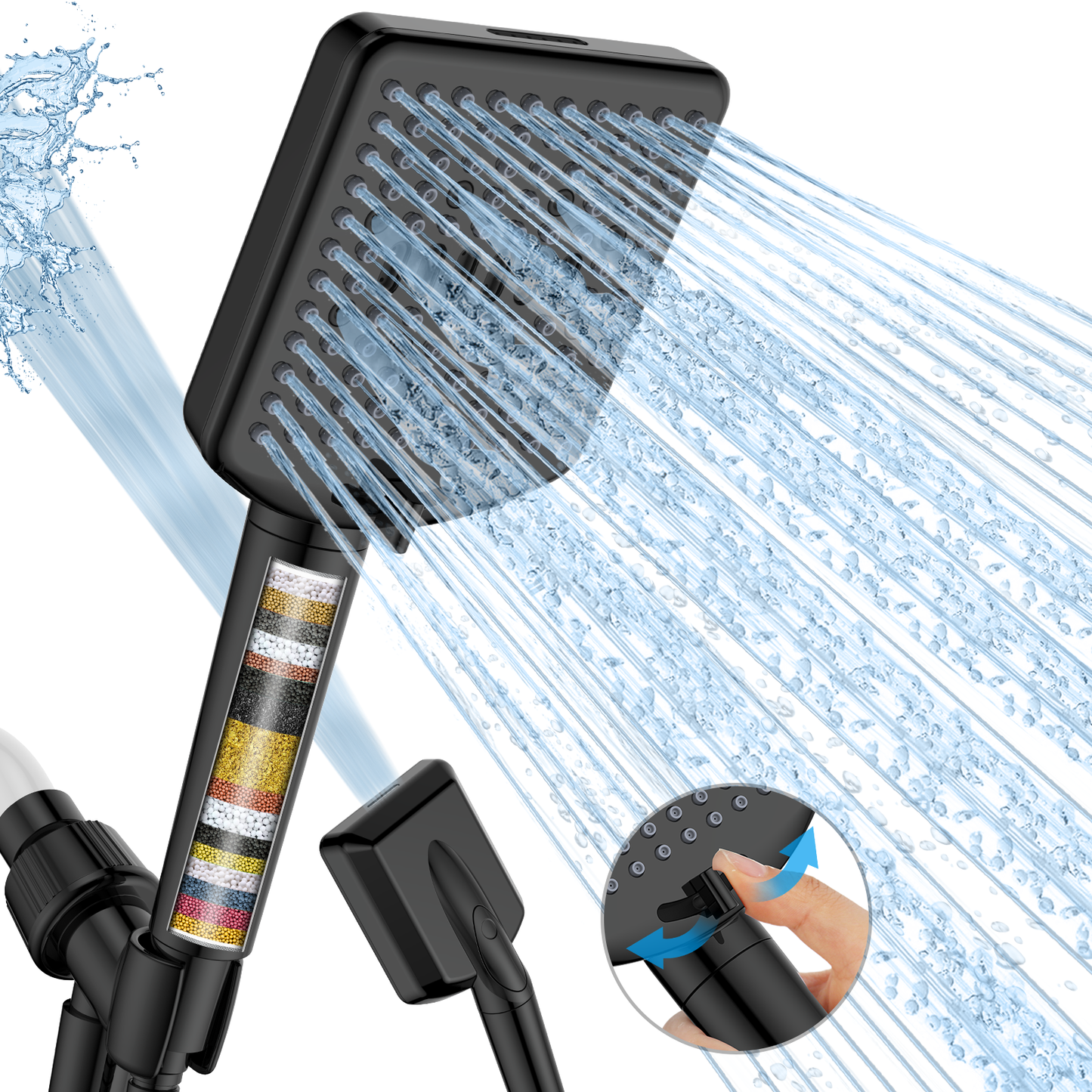Filtered Shower Head with Handheld - High Pressure 6 Modes, 120 Anti-clog Nozzles, Detachable Showerhead with Hard Water Filters, Extra Long 6ft Hose, Power Wash Mode to Clean Bathroom, Pets