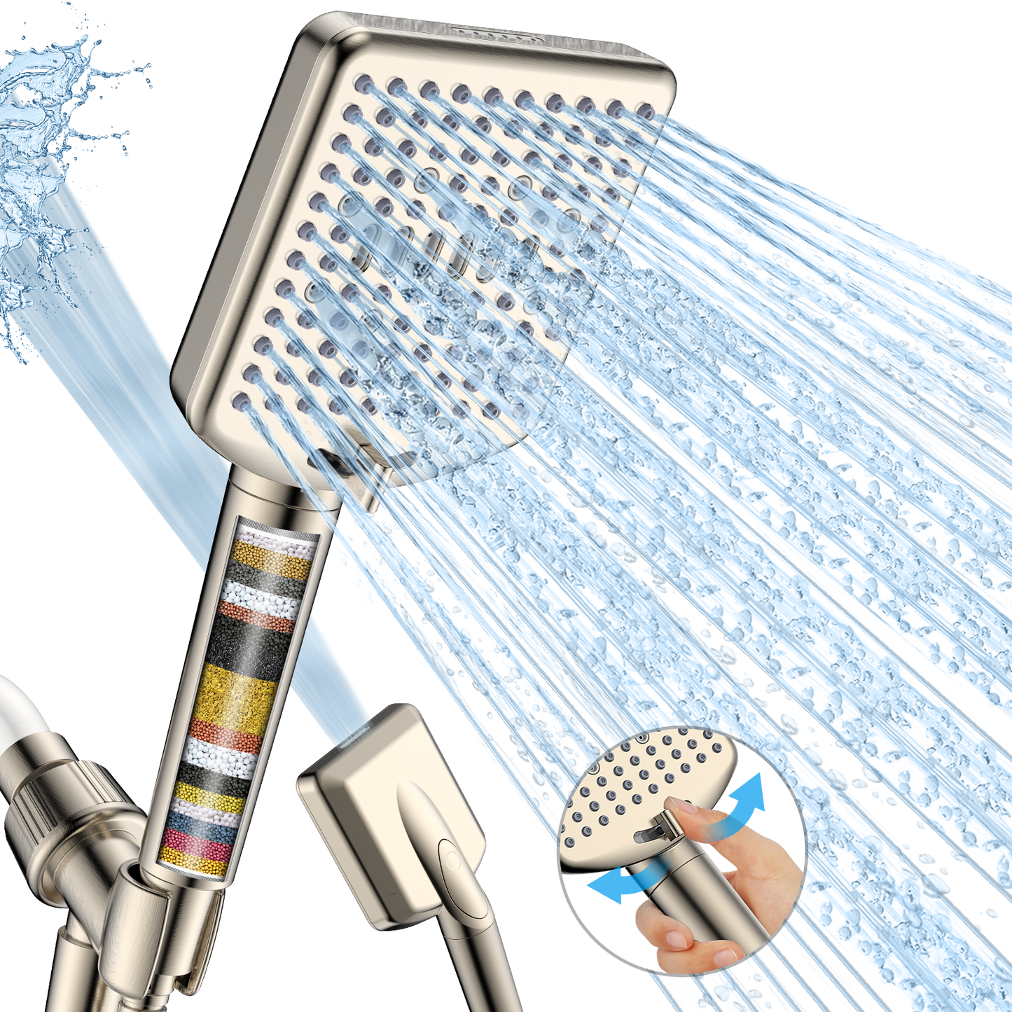 Filtered Shower Head with Handheld - High Pressure 6 Modes, 120 Anti-clog Nozzles, Detachable Showerhead with Hard Water Filters, Extra Long 6ft Hose, Power Wash Mode to Clean Bathroom, Pets