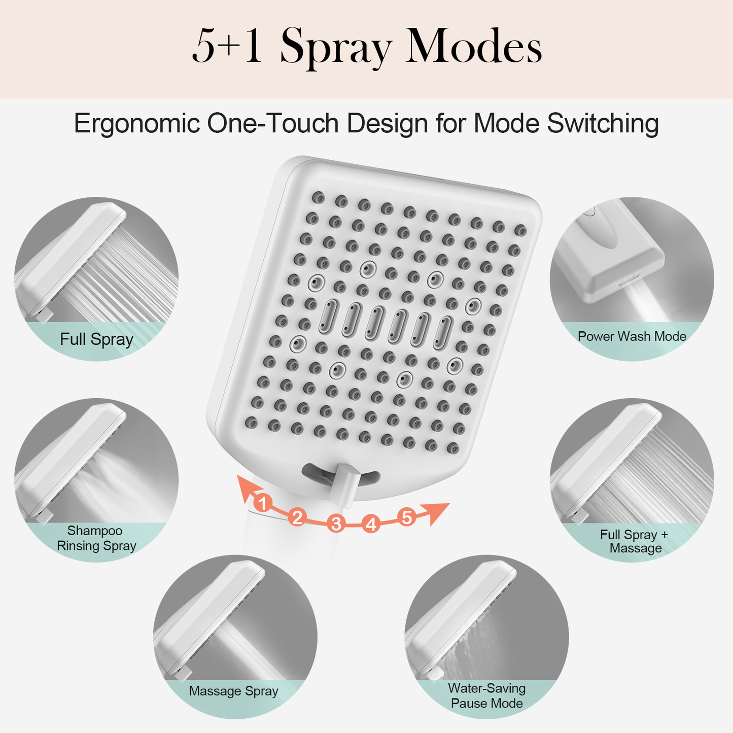 Filtered Shower Head with Handheld - High Pressure 6 Modes, 120 Anti-clog Nozzles, Detachable Showerhead with Hard Water Filters, Extra Long 6ft Hose, Power Wash Mode to Clean Bathroom, Pets